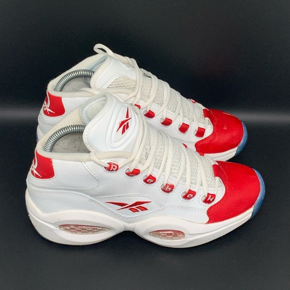 Reebok Question Mid White Red Basketball Shoes J98948 Men's‎ Sz 7 Women's Sz 8.5